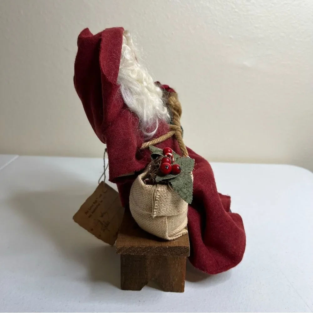 Vintage Lizzie High Wooden Folk Dolls Removable Santa Child Bench Handcrafted